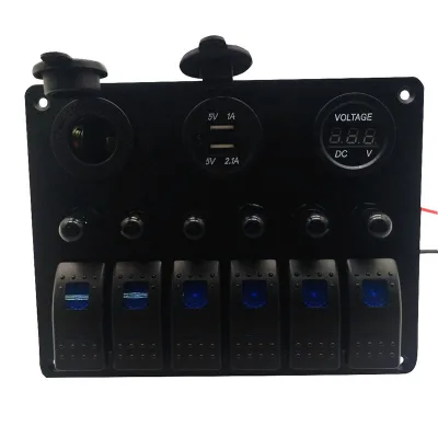New 6 Gang RV Car Switch Panel Replacement with Dual USB Voltage Meter Female Socket 12-24V Universal 1 Year Warranty