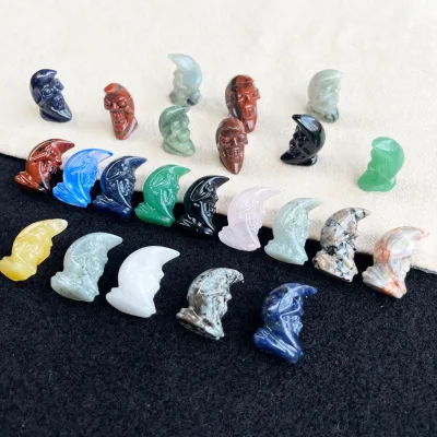 Carved Rose Crystal Moon Skulls Healing Stones Quartz Crystal Moon Face Carving for Home Decor