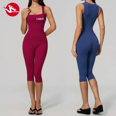 Source Factory Hip Wrapping Naked Feel Slimming Square Neck One Piece Jumpsuit Tight Fit Yoga Comfortable Capri jumpsuits
