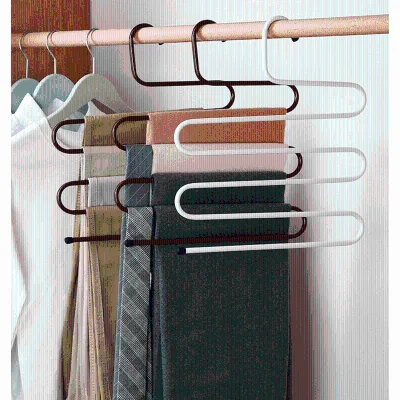Standard Black Wardrobe 5 Layer Non Slip Clothing Organizer White Multifunctional Rack Saving Pants Hangers Space Saving