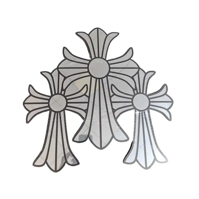 Custom Indoor Silver 3D Cross Mirror Acrylic Decorative Mirror Anti Shatter Self-adhesive Wall Sticker