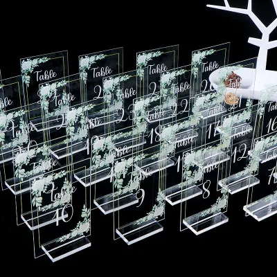 Customizable Transparent Acrylic L-shaped Vertical Style Table Name Cards Wedding Signs Numbered Seating Markers Cards