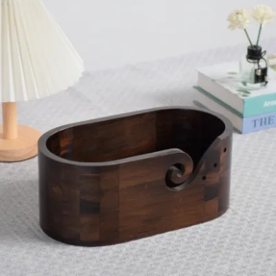 Modern Solid Wood Oval Wool Storage Bowl with Holes Household Storage Tool China