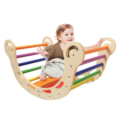 Rainbow Montessori Wooden Kids Piklers Triangle With Ramp and Rocking Climbing Triangle Indoor Playground Toys Gym  Furniture
