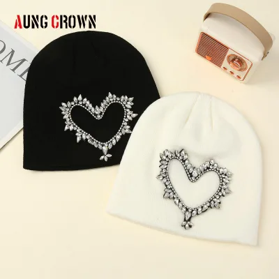 Quick Shipment Wholesale High Quality Stylish Customized Shiny Rhinestone Beanie Winter Hat with Custom Logo