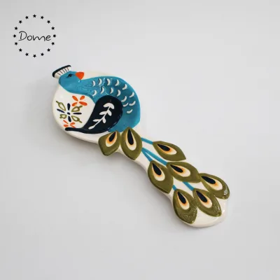 Handmade Wholesale Ceramic Spoon Holder Novelty Peacock Ceramic Spoon Rest