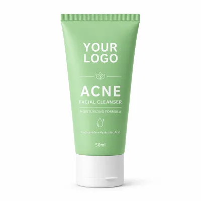 Private Label FACE WASH Custom Logo 50ml Green Tube Gentle Acne-Clearing Amino Acid Facial Cleanser Face Skin Care Makeup Vegan