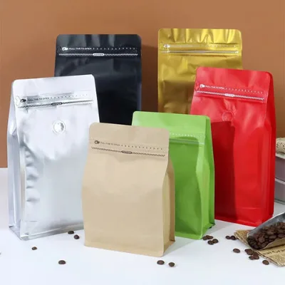 Good Sealing Performance Eight Sides Sealed Plastic Coffee Bag With Valve And Zipper Coffee Packaging