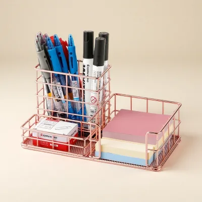 Gold Rose Metal Document Holder Nordic Style Multi-compartment Desktop File Organizer Office Supplies Storage