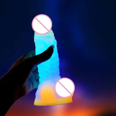 Glow in Dark Flexible Silicone Intimate Massager With Suction Cup Soft Luminous Personal Toy Consolador Luminoso