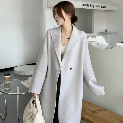 Fashion Autumn/winter Wool Double Sided Wool Coat Breast Pin Lengthened Loose Coat Wholesale for Women Manufacturers