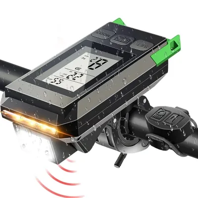 Bike Headlight with Lcd Display Speedometer and Horn Usb Rechargeable Computer Black Light for Outdoor Cycling Front Light
