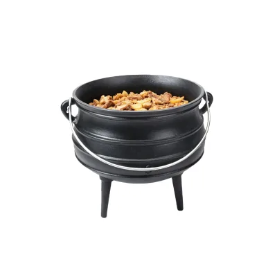 Black Pre-seasoned Cast Iron Camping Cauldron Three-Legged Potjie Pot with Lid for Open Fire & Outdoor Use
