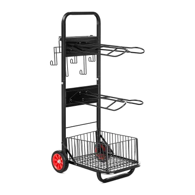 Heavy Duty Flooring Metal Horse Saddle Standing Cart Three Tier Rotatable Saddle Display Rack with Wheels