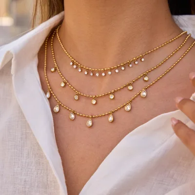 Hot Sale Fashion Light Luxury Party Charm 18K Gold Plated Tarnish Free Stainless Steel Link Chain Necklace for Women