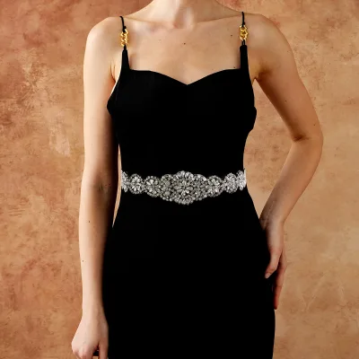 European American Bridal Gown Belt Hand Stitched Rhinestone Waist Ornament Luxurious Temperament Rhinestone Wide Waist Cincher