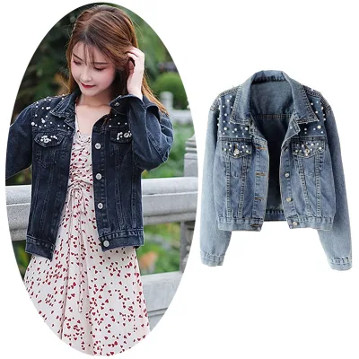Plus Size Western Denim Bling Jackets Embroidered Pearls Coat Beaded blazer Rhinestone Outfits Jeans Jacket