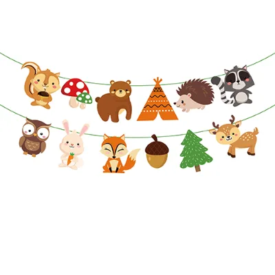 BA155 12pcs Woodland Animals Happy Birthday Letter Banner for Kids Birthday,Forest Themed Birthday Party and More