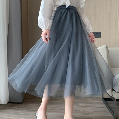 Sweet Long Tulle High-waisted Mesh Skirt A-line Pleated Tutu Skirt Elastic Waist Girls Skirt