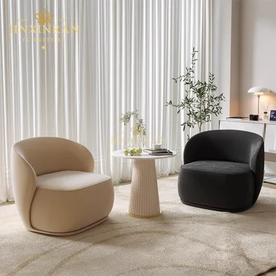 Round Barrel Wood Frame Foam Filled Swivel Base Home Living Room Bedroom Accent Lounge Chair Fabric Upholstered Leisure Chair