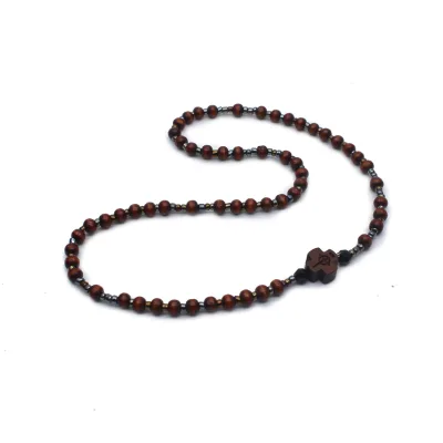 59 Counter Bead Handmade Mini Cross Pendant Rosary Chain Jewelry Necklaces Wood Beads Prayer Necklace Rosary Bead