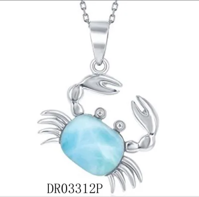 925 Sterling Silver Larimar Gemstone Pendant Jewelry Crab Shape Natural Larimar Pendants