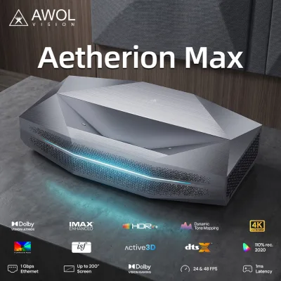 AWOL Aetherion MAX UST Projector 3300 ISO Lumens RGB Pure Triple Laser 8+128G EMMC Google TV 3D Support Home 4K Projector