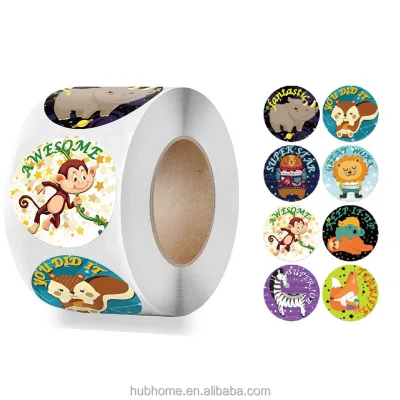 High Quality Wholesale Student Children Animals Cute Self Adhesive Printing Logo Custom Sticker Custom Label Roll for Kids