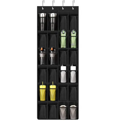 Black Door-Back Mesh Storage Hanging Bag with 4 Hooks for Shoes and Cups