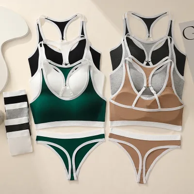 Cotton Plus Size Bralette Briefs Set No Steel Rings Soft Sports Women's Bras and Lingerie Sets With Pads