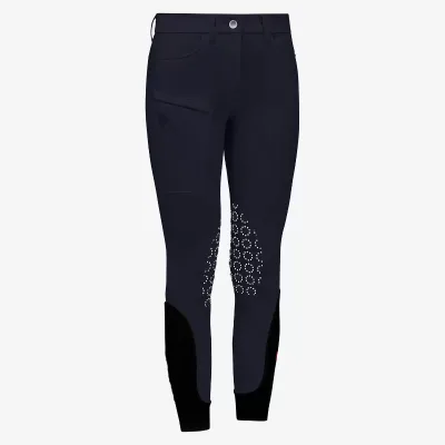 Customised Fashionable High Stretchy Little Girls Grip Breeches With Zip Pocket Knee Silicone Dots Flowers Horse Riding Pants