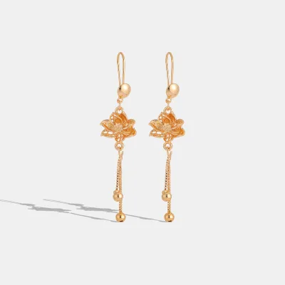 Fashion Flower Tassel Pendant Earrings Ancient Style Small Fresh Temperament Long Earrings Retro Senior Sense Earrings