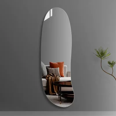 Irregular Asymmetrical Full Length Mirror Frameless Self-Adhesive Dressing Mirror HD Wall Decor for Entryway Bedroom Living Room