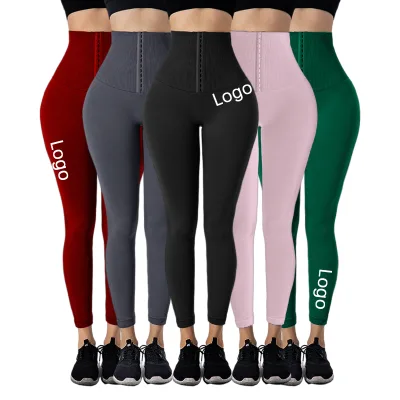 Custom Tummy Control Waist Trainer Leggings Women Shaper Hip Enhancer Yoga Pants Adjustable Hooks Waist Trainer Corset Leggings