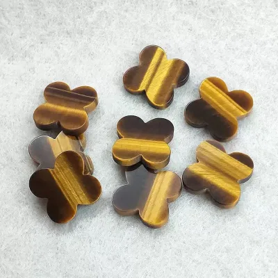 Natural Tiger Eye Flat Heart Round Clover Loose Gemstone for Jewelry Ring Pendant String Instruments Multi-Purpose Necklace