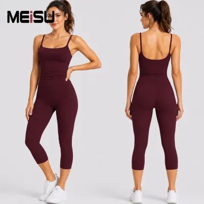 U Back Tank Top High Waist Capri Leggings Butt Lifting Body Sculpt Fitness Running Casual Activewear Outfit OEM ODM Available