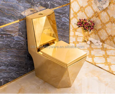 BTO Wholesale P-trap Toilet Plated One Piece Ceramic Wc Gold Toilet Bowl Set Bathroom Sanitary Ware Golden Vaso Sanitario