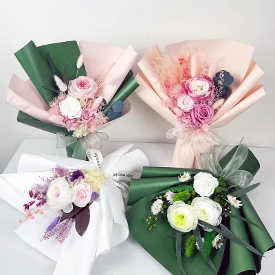 Wholesale Preserved Rose Bouquet 35cm Beautiful Colorful Decorative Arrangement Variety Flowers Valentine's Day Gift Box Packed