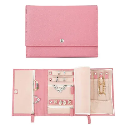 Custom for Pink PU Foldable Clutch Jewelry Storage Bag Lady Home Travel Necklace Earring Organizer