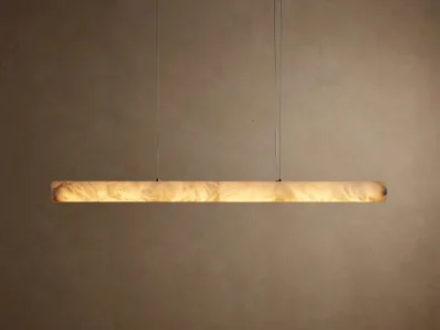 Natural Alabaster Linear Pendant Light Cylindrical LED Hanging Lamp for Kitchen Island Dining Room Countertop