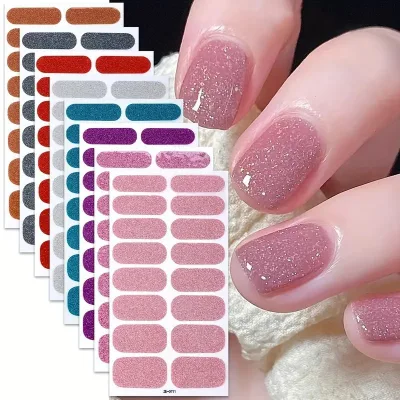 Solid Color Shimmer Onion Powder Nail Polish Film Nail Stickers Popular Nail Decals with Self-adhesive