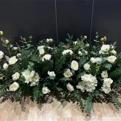 Greenery White Flowers Silk Foam Back 100cm Runner Table Centerpiece for Wedding Christmas Thanksgiving Easter Decor