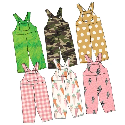 Hot Sale Custom Pattern Cotton Fabric Baby Kids Girls Wide Leg Long Pants Jumpsuit Outfits