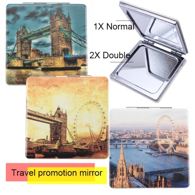 Urban Tourism Promotion Custom Compact Make up Mirrors Blank DIY Printing Personalized High-end Handheld Cosmetic Mirror