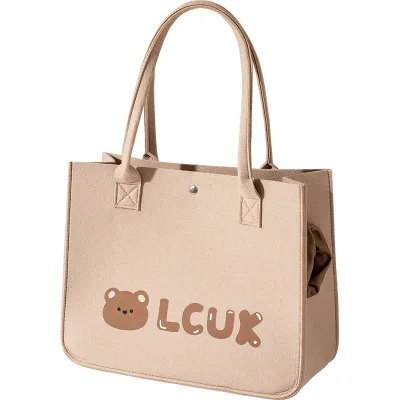 Cartoon Printed Four-Season One-Shoulder Felt Outing Bag Probeable Cat Backpack Button Closure Cute Puppy Dog Cross-Body Pet Bag