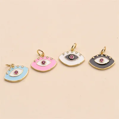 Wholesale Gold Plated Enamel Pendant Necklace Accessories Colorful Enamel Eyes Charms Jewelry Components
