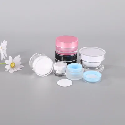 5g 15g 30g 50g Empty Double Wall Acrylic Cream Jar Clear Screw Lid Silver Ring Eye Cream Sample Travel Cosmetic Wholesale