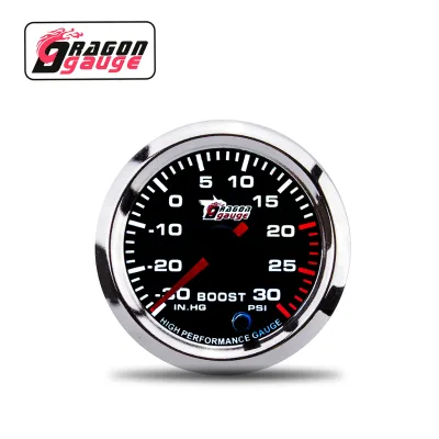 DRAGON GAUGE Seven Color Pointer Stepper Motor LED Universal Boost -30~30 psi Gauge Meter 2'' 52mm for 12V Car (5041)