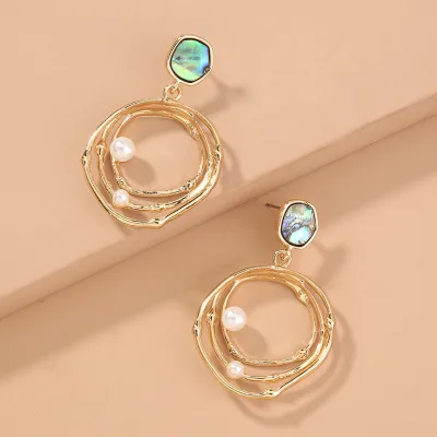 Hot Sale Natural Abalone Multi-layer Circle Ear Studs Pearl Earrings Jewelry for Women