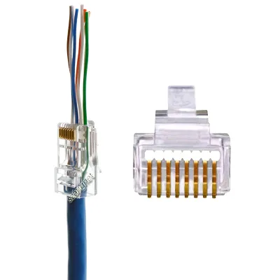 Gold Plated 8P8C EZ Connector Cat5e Cat6 Pass Through Connector EZ Plug